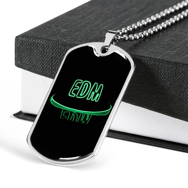 EDM Green And Black Background Dog Tag Pendant Necklace Gift For Men