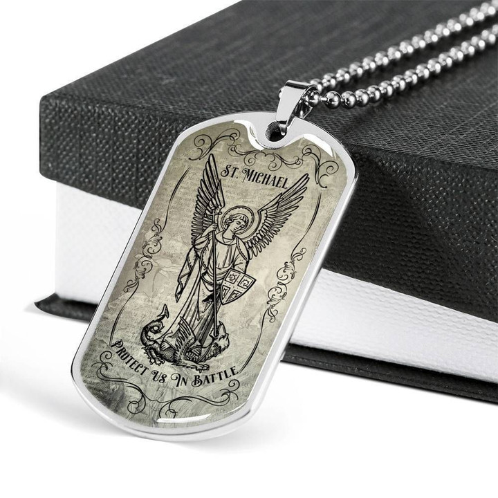 Police Officer St Michael Protect Us Dog Tag Pendant Necklace Gift For Men