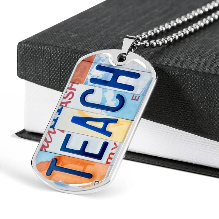 I Love Teach Dog Tag Pendant Necklace Gift For Men