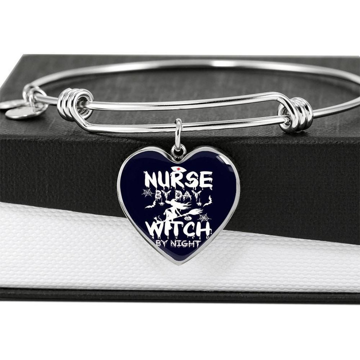 Nurse By Day Witch By Night Heart Pendant Bracelet Gift For Women