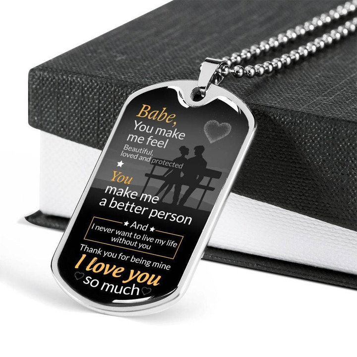 You Make Me Feel Beautiful Loved Dog Tag Pendant Necklace Gift For Men