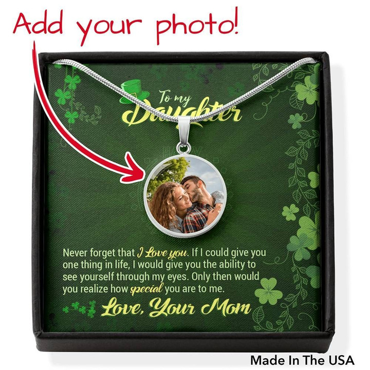 Custom Photo Circle Pendant Necklace Gift For Daughter St Patrick's Day I Love You
