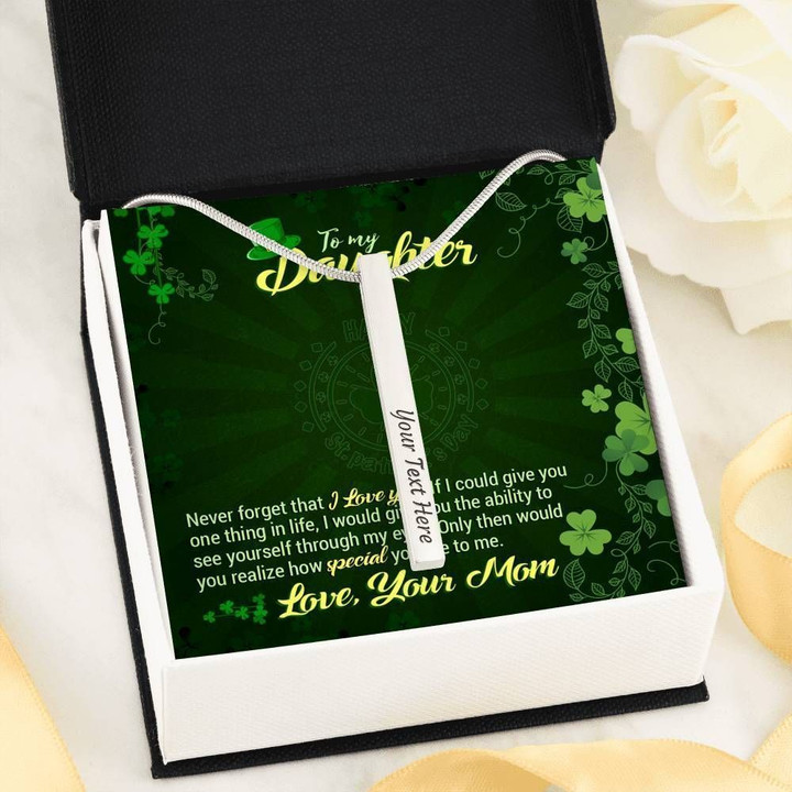 I Love You St Patrick's Day Vertical Bar Necklace Gift For Daughter