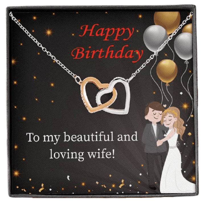 Happy Birthday Gift For Loving Wife Balloons Interlocking Hearts Necklace