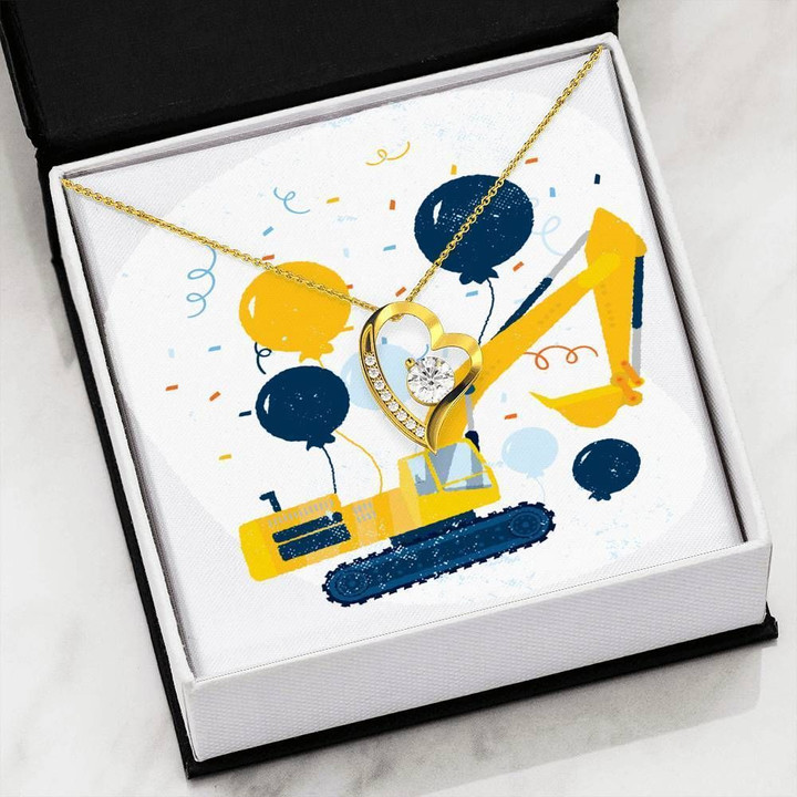 Blue And Yellow Birthday Bulldozer Forever Love Necklace