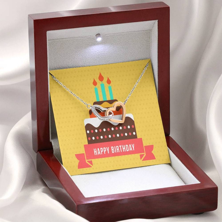 Birthday Cake Yellow Birthday Gift Interlocking Hearts Necklace