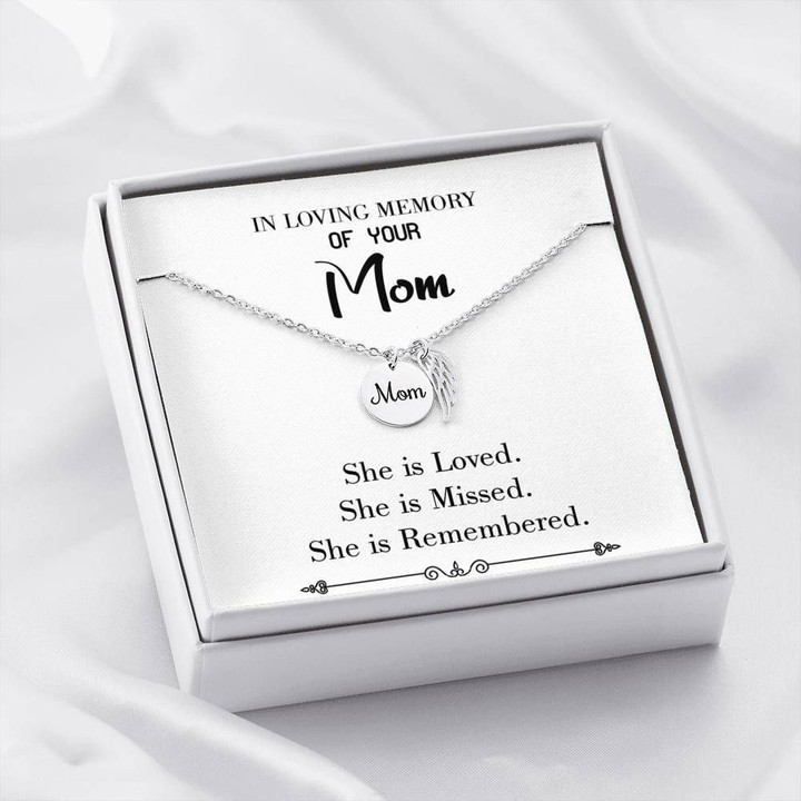 Gift For Angel Mom She Is Loved Remembrance Angel Wing Necklace