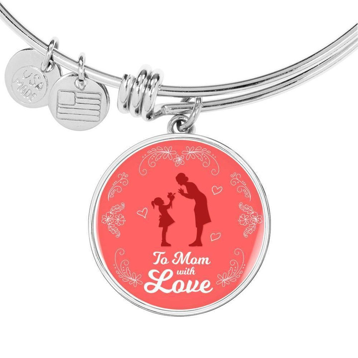 Gift For Mom With Love Circle Pendant Bracelet Bangle