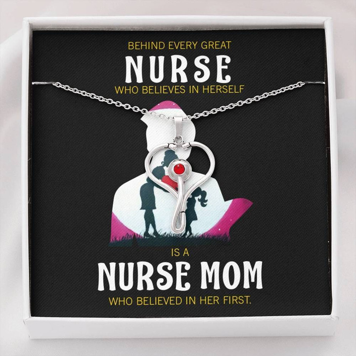 Behind Every Mom Nurse Necklace Gift For Women Stethoscope Necklace