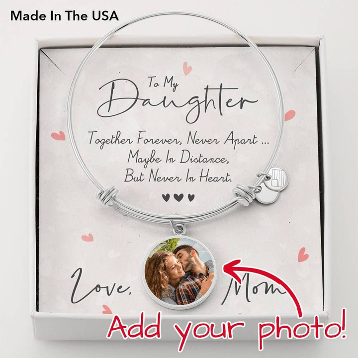 Custom Photo Circle Pendant Bracelet Mom Gift For Daughter Together Forever