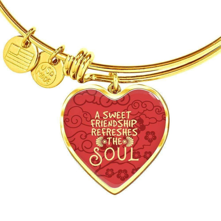 A Sweet Friendship Refreshes The Soul Gift For Friend 18K Gold Heart Pendant Bracelet Bangle