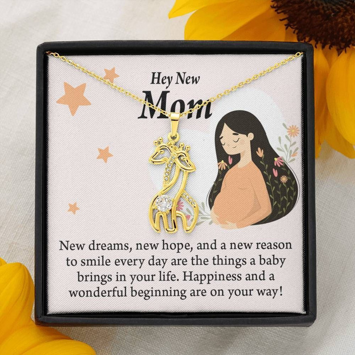 Hey New Mom New Dream New Hope New Reason Giraffe Couple Necklace