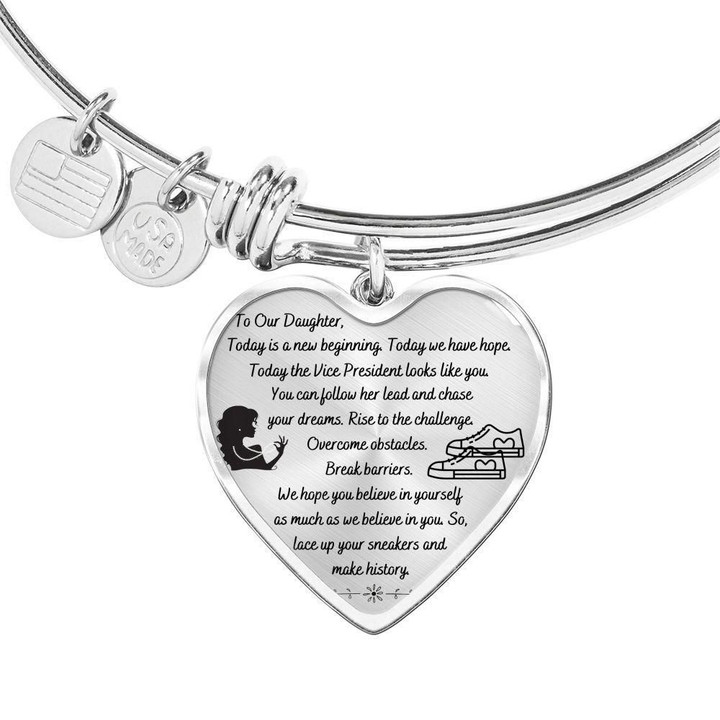 Gift For Daughter Today Is New Beginning Heart Pendant Bracelet Bangle