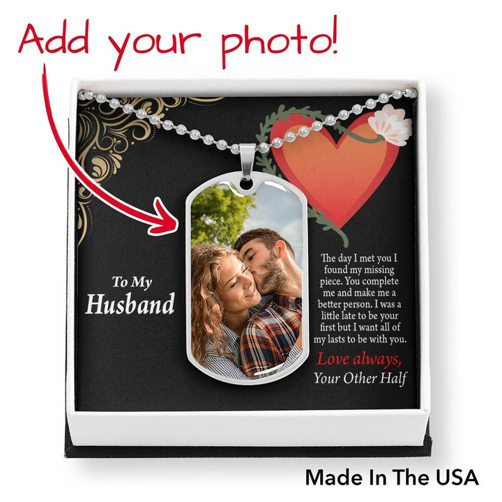 Gift For Husband I Found My Missing Piece In You Custom Photo Dog Tag Pendant Nacklace