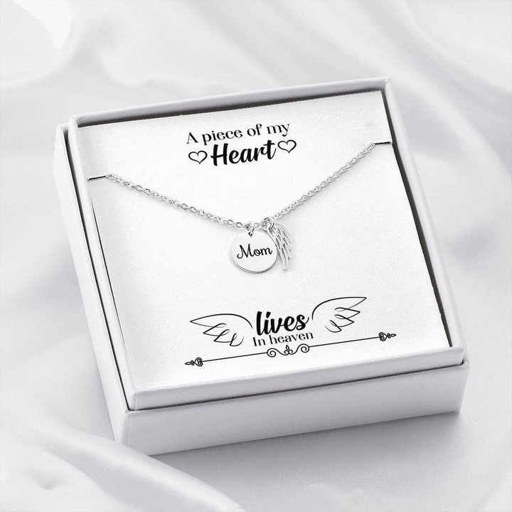 Gift For Mom A Piece Of My Heart Lives In Heaven Remembrance Angel Wing Necklace
