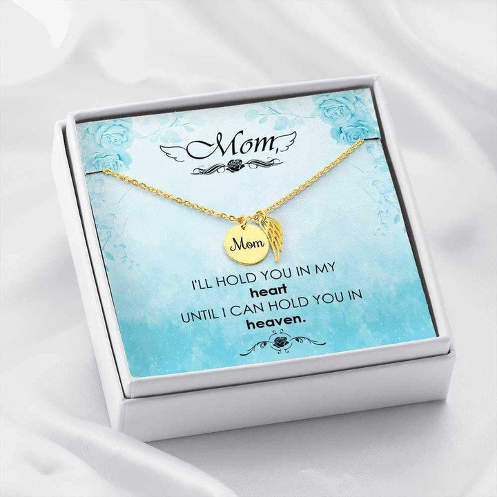 I Will Hold You In My Heart Gift For Angel Mom Remembrance Angel Wing Necklace