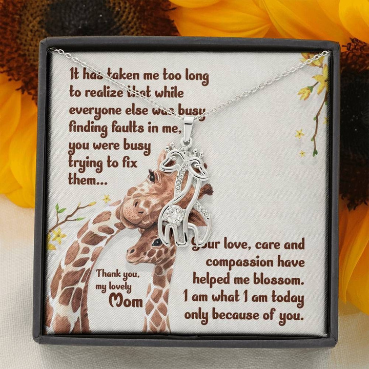 Because Of You Giraffe Couple Necklace Gift For Mom
