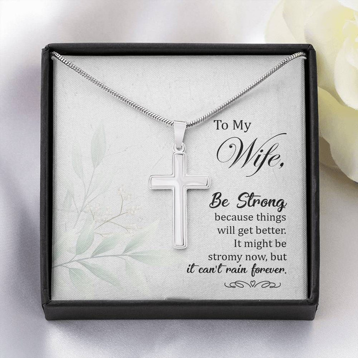 Gift For Wife Artisan Crafted Cross Necklace Be Strong