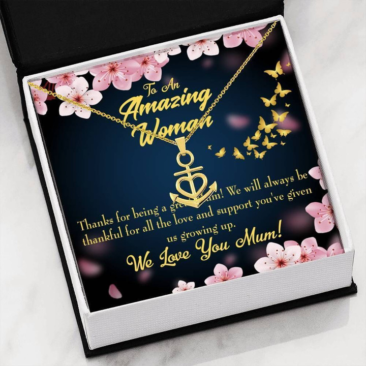 Always Be Thankful For All The Love Message Card Anchor Necklace Gift For Mum