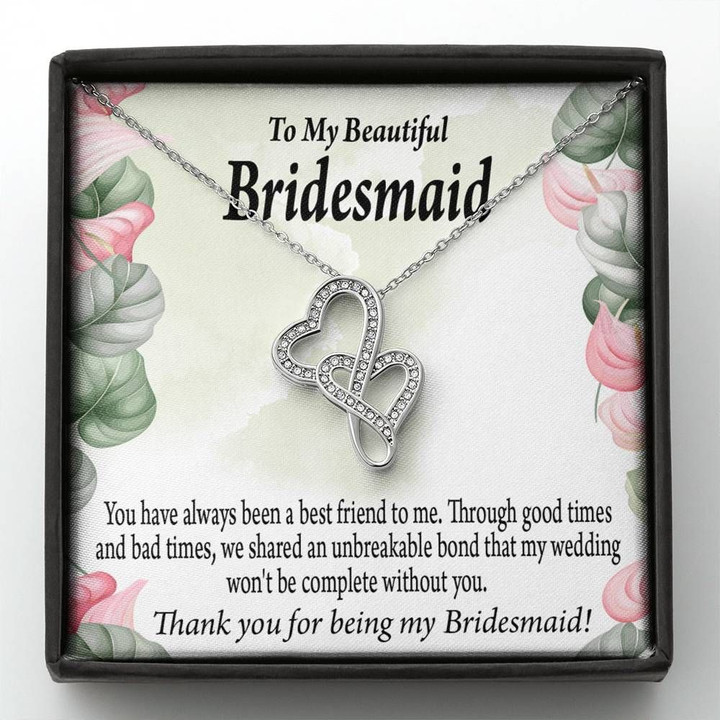 Gift For Bridesmaid You've Always Been A Best Friend To Me Double Hearts Necklace With Mahogany Style Gift Box