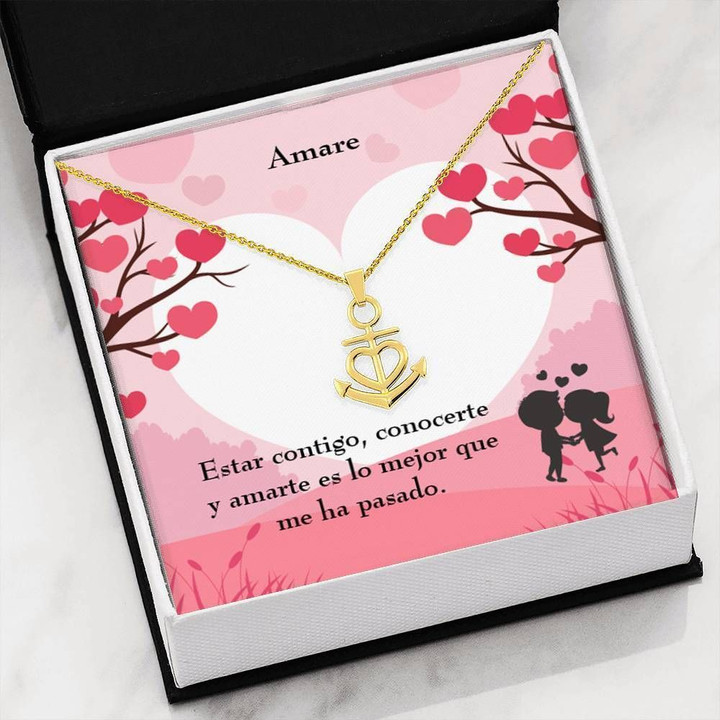 Amare Estar Contigo Heart Tree Message Card Anchor Necklace Gift For Wife