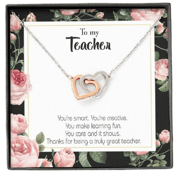 Gift For Teacher You Are Smart Creative Thank You Interlocking Hearts Necklace