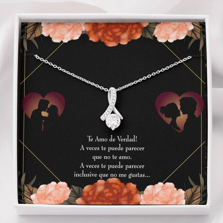 Flowers With Meaningful Message Card Gift For Her 14K White Gold Alluring Beauty Necklace