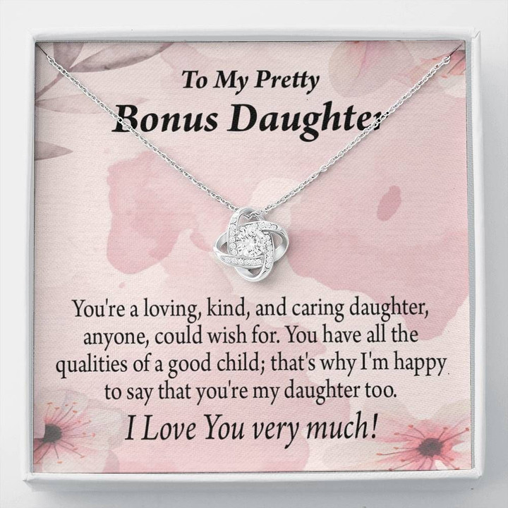 Gift For Daughter Bonus Daughter All The Qualities Message Card Love Knot Necklace