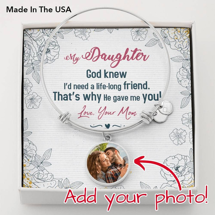 Custom Photo Circle Pendant Bracelet Mom Gift For Daughter He Gave Me
