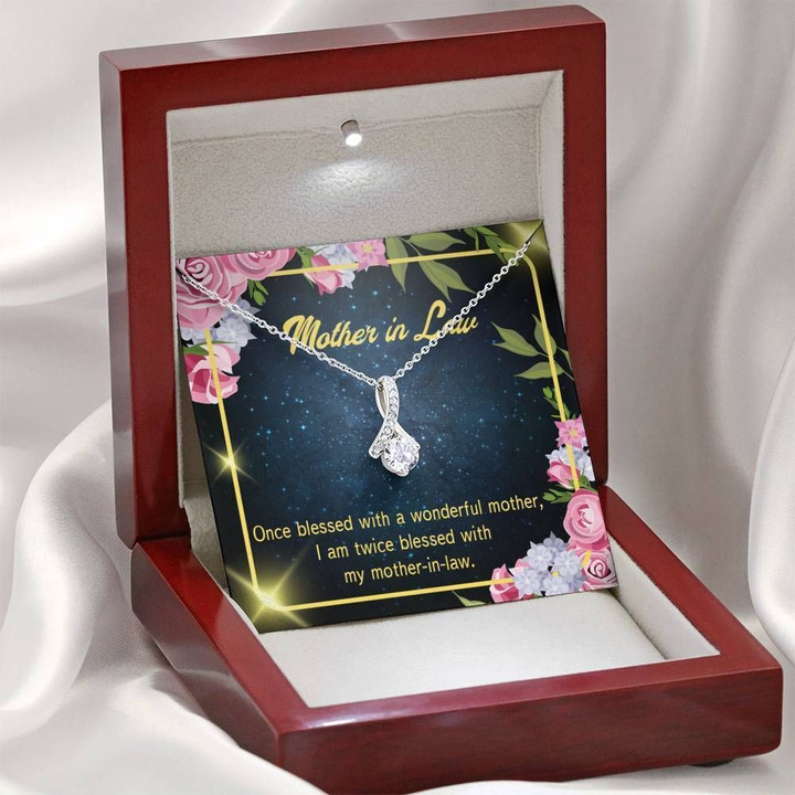 Blessed With My Mother In Law Gift For Mother In Law 14K White Gold Alluring Beauty Necklace