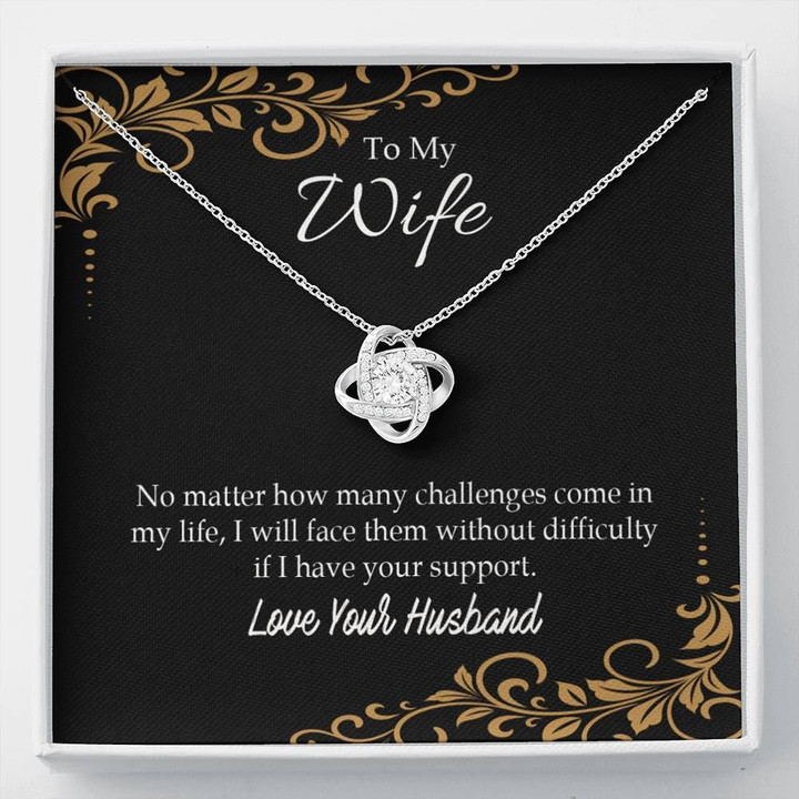 No Matter How Many Challenges Gift For Wife 14K White Gold Love Knot Necklace