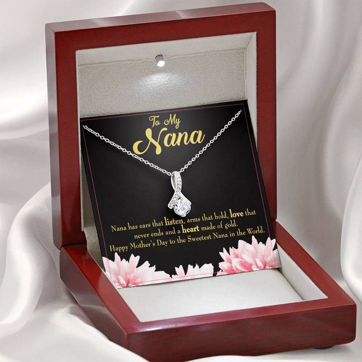 Happy Mother's Day Gift For Nana 14K White Gold Alluring Beauty Necklace With Mahogany Style Gift Box