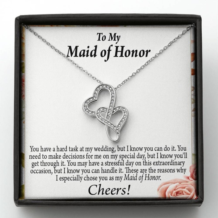 Double Hearts Necklace Gift For Maid Of Honor A Hard Task