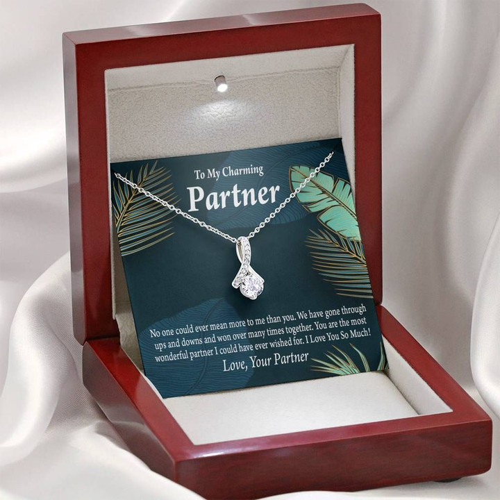 Gift For Charming Partner I Love You So Much 14K White Gold Alluring Beauty Necklace With Mahogany Style Gift Box