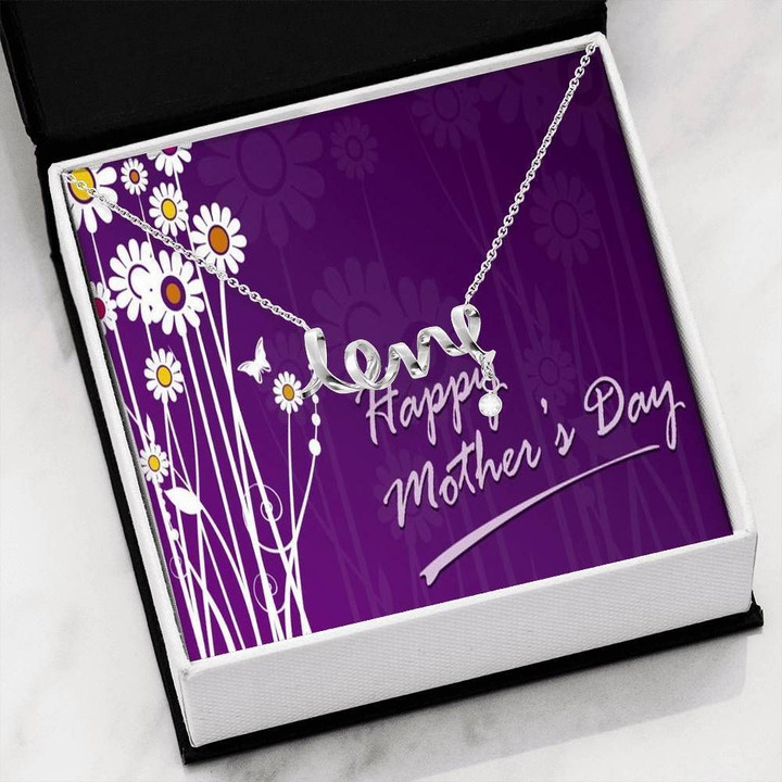 Happy Mother's Day Purple Scripted Love Necklace Gift For Mom