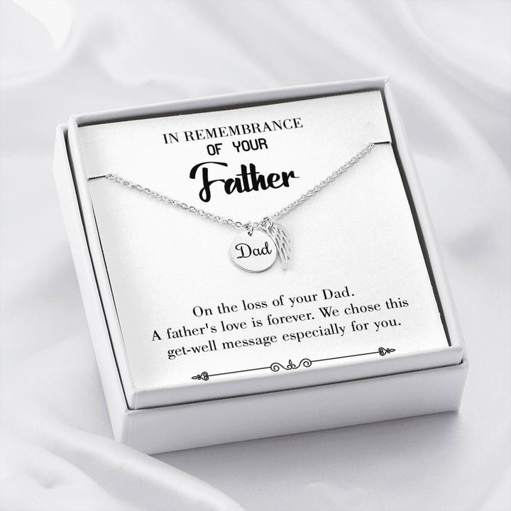 A Father's Love Is Forever Gift For Angel Dad Remembrance Angel Wing Necklace