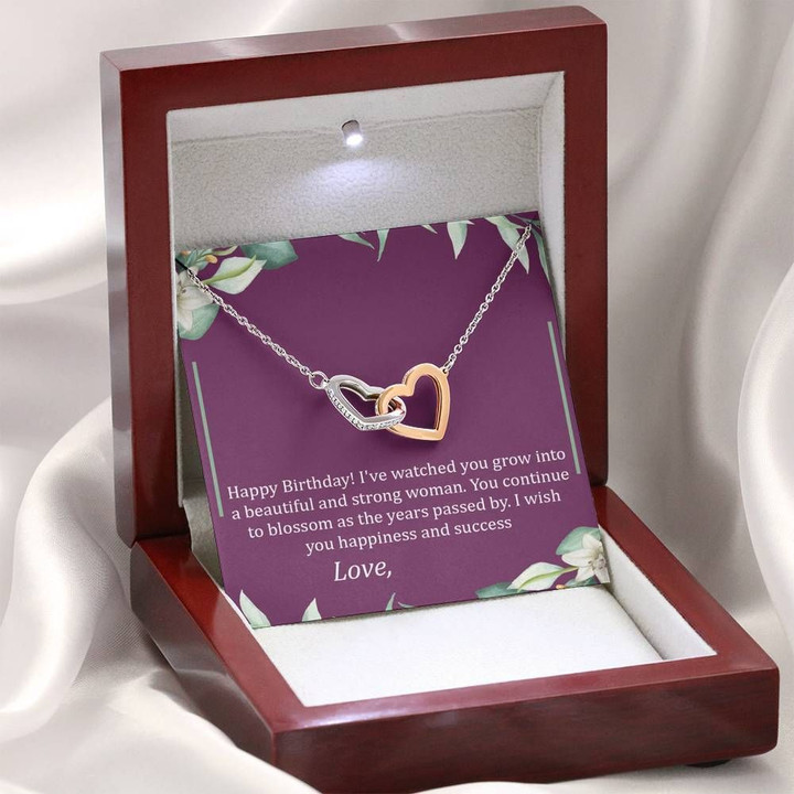Gift For Daughter Happy Birthday Purple Interlocking Hearts Necklace With Mahogany Style Gift Box