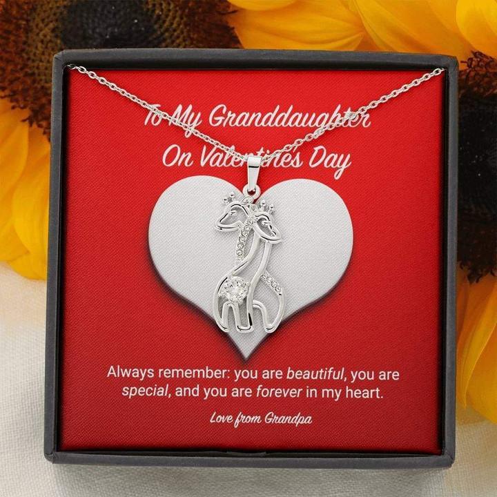 Giraffe Couple Necklace Grandpa Gift For Granddaughter On Valentine's Day
