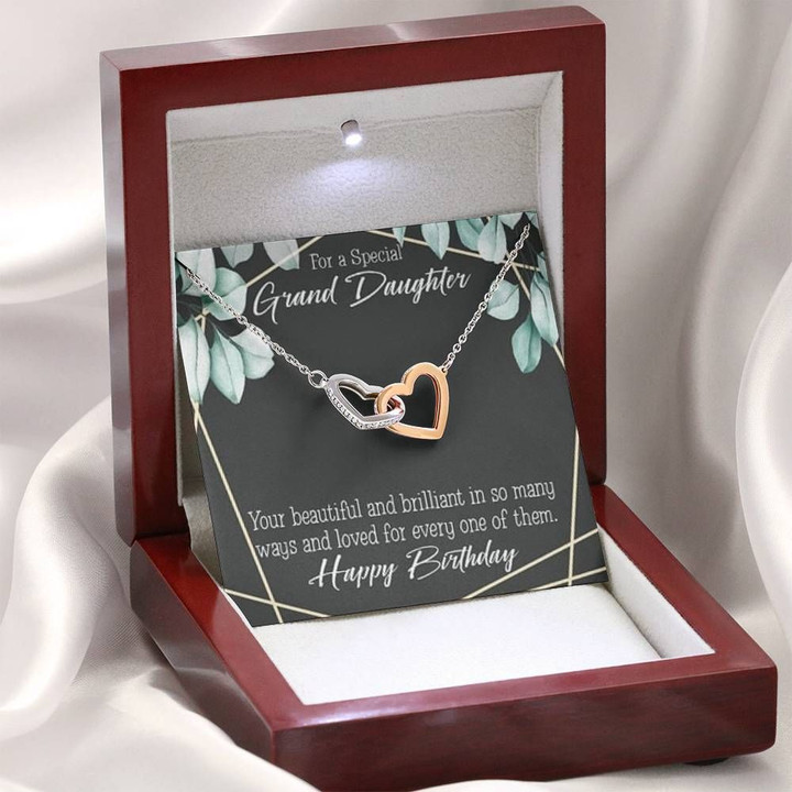 Happy Birthday Gift For Granddaughter Interlocking Hearts Necklace With Mahogany Style Gift Box
