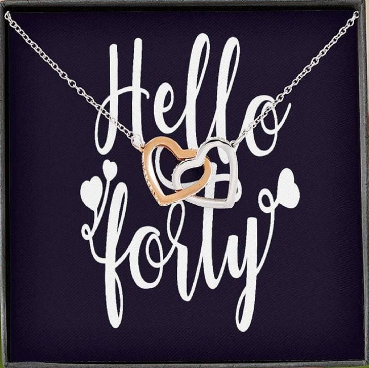 Hello Forty Birthday Gift For Mom Interlocking Hearts Necklace