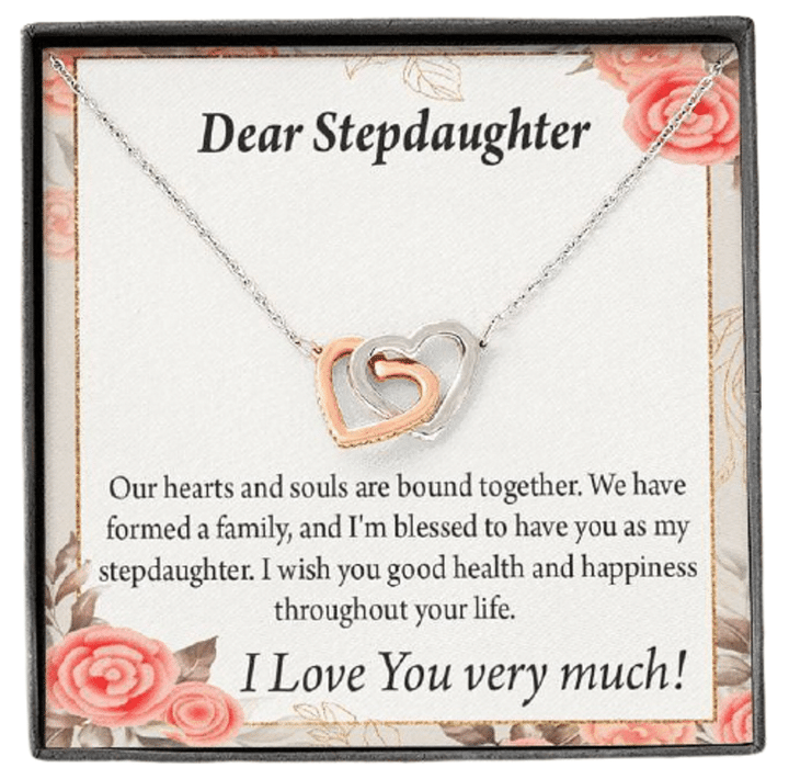 Our Hearts And Souls Are Bound Together Interlocking Hearts Necklace Gift For Stepdaughter