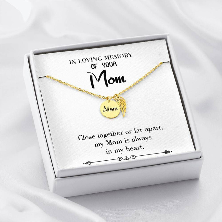 My Mom Is Always In My Heart Gift For Angel Mom Remembrance Angel Wing Necklace