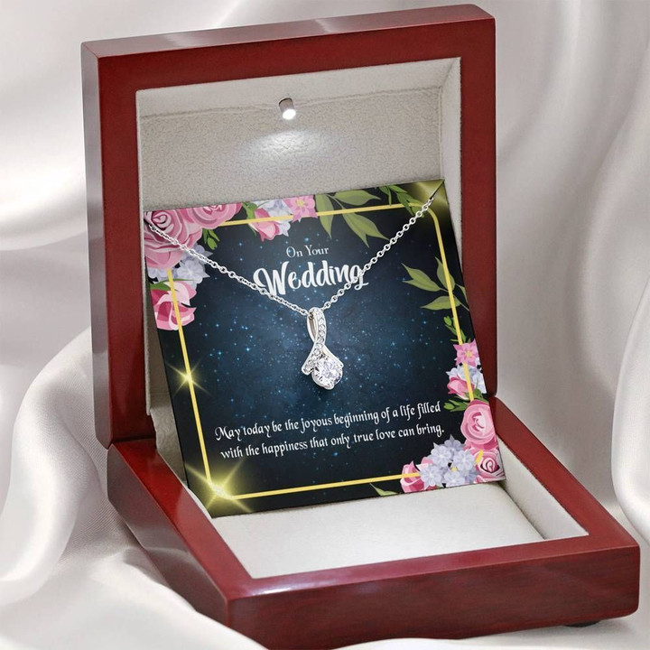 Wedding Day With Message Gift For Wife 14K White Gold Alluring Beauty Necklace