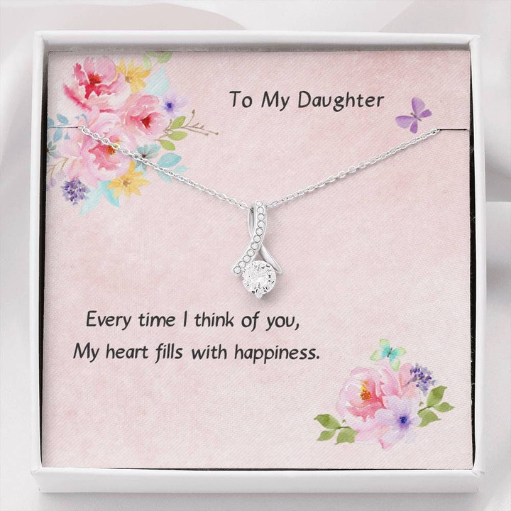 My Heart Fills With Happiness Gift For Daughter 14k White Gold Alluring Beauty Necklace