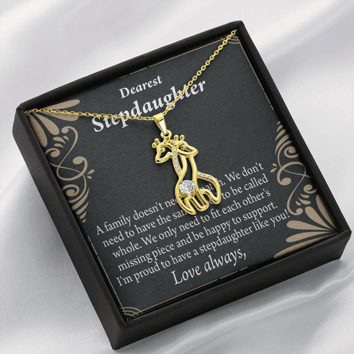 To My Stepdaughter Family Reminder Giraffe Couple Necklace