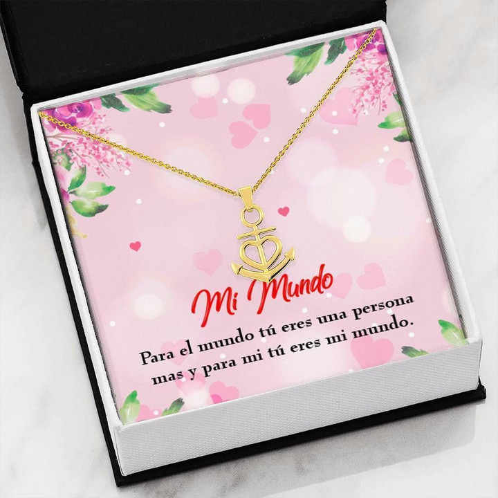 Mi Mundo Pink Heart With Message Card Anchor Necklace