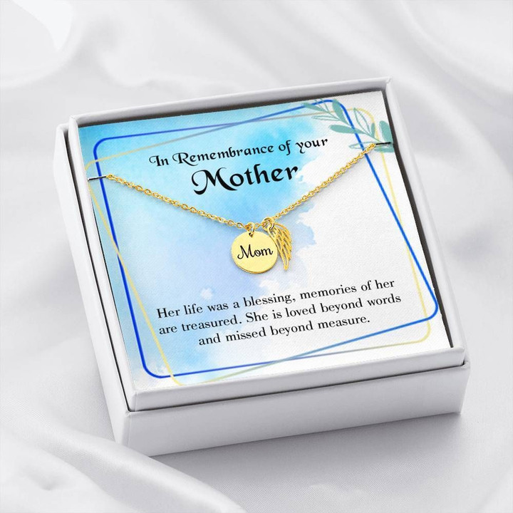 Mom's Life Is A Blessing Mother Remembrance Angel Wing Necklace