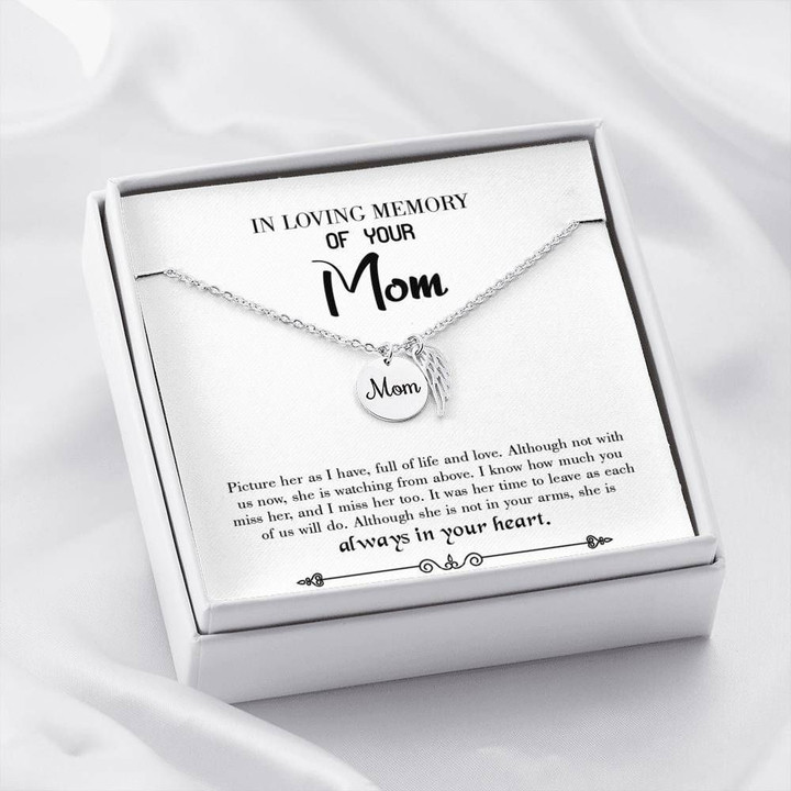 She Is Always In Your Heart Gift For Angel Mom Remembrance Angel Wing Necklace