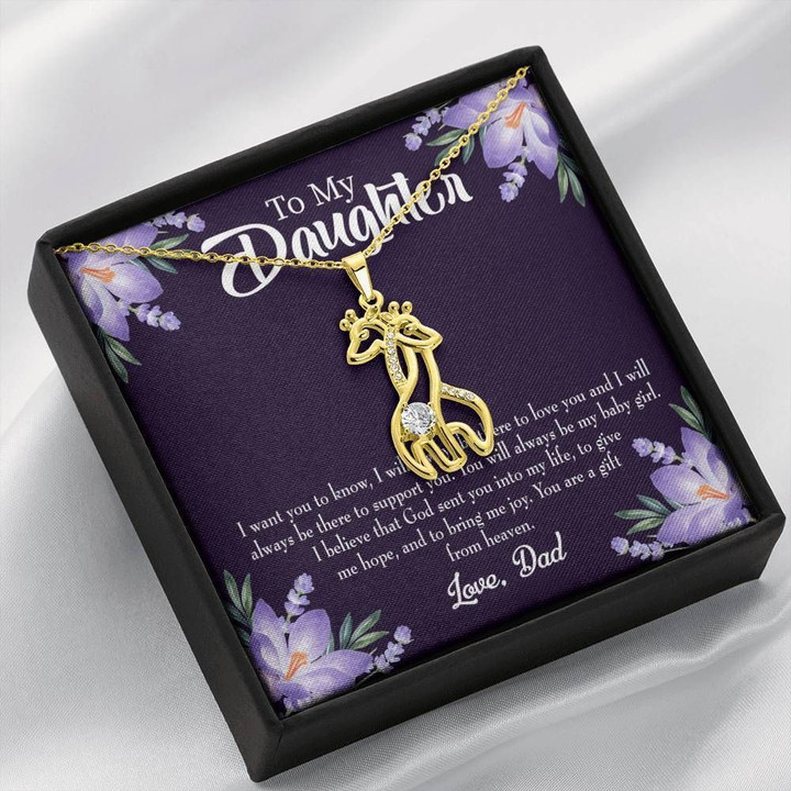 To My Daughter You Are A Gift From Heaven Dad Giraffe Couple Necklace