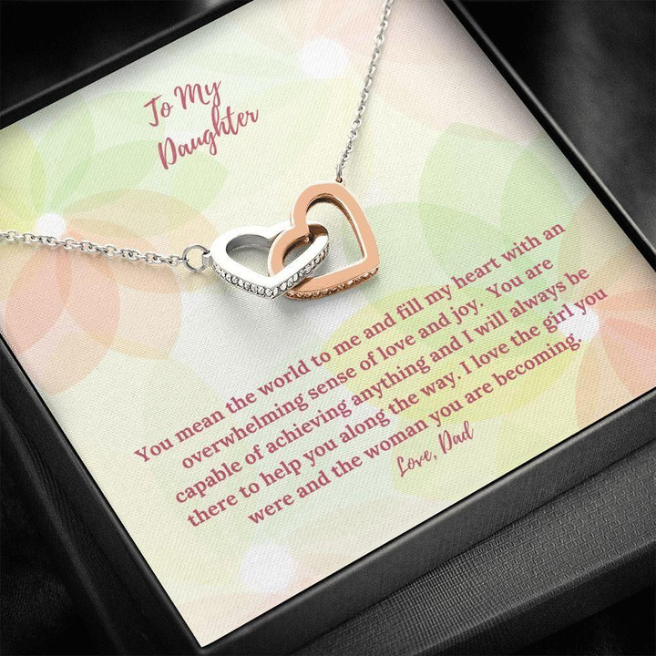 Interlocking Hearts Necklace Dad Gift For Daughter You Mean The World To Me